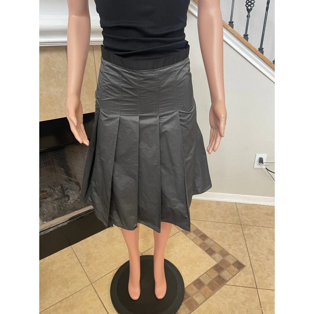 Massimo Dutti Classic Pleated Skirt, Gray and Black, Midi, Lined, Preppy, career